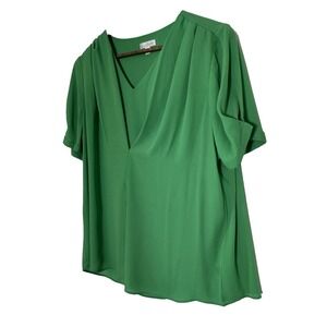 Charming Charlie Dressy Blouse Top Shirt Deep Kelly  Green L Holiday Jewel party